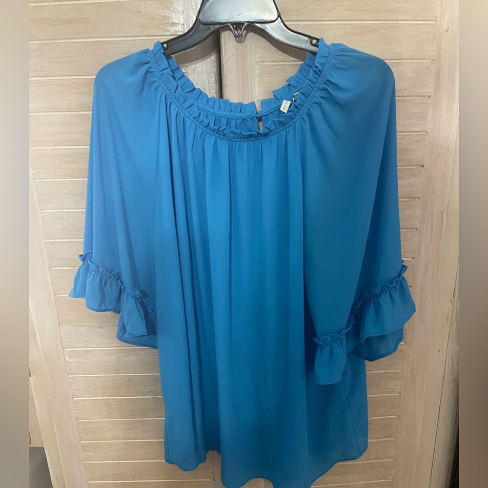 Blue Ruffle Sleeve Women's Cato Blouse